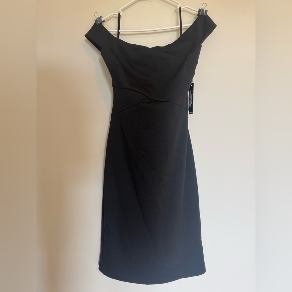 White House Black Market Off Shoulder Sheath Dress. Size 14. Black.